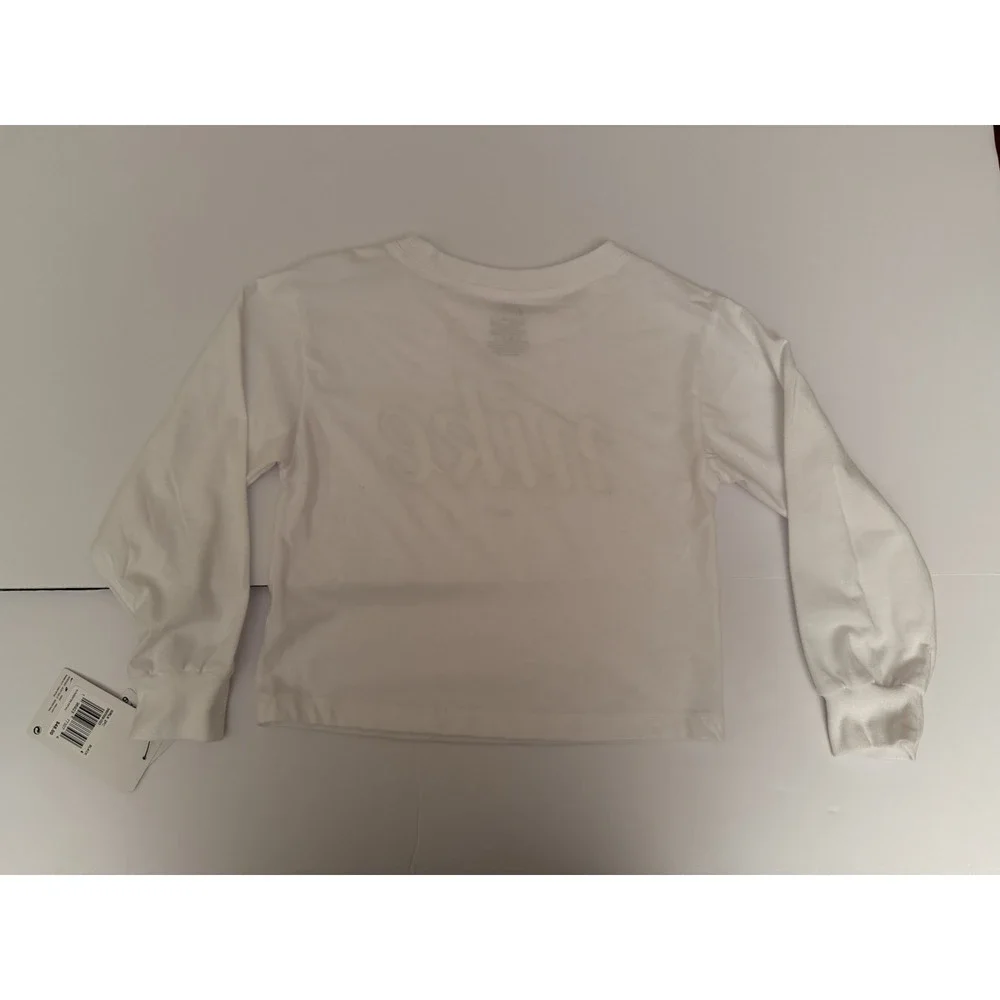 Nike Girls Medium Shirt White Long Sleeve Black Logo Letters Casual Kids Top NWT